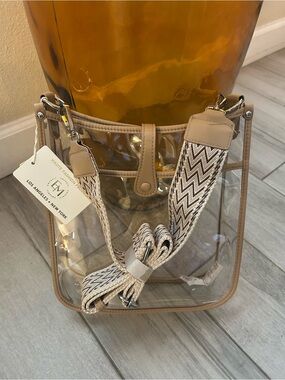Emperia Clear Crossbody with Tan Trim and Patterned Strap